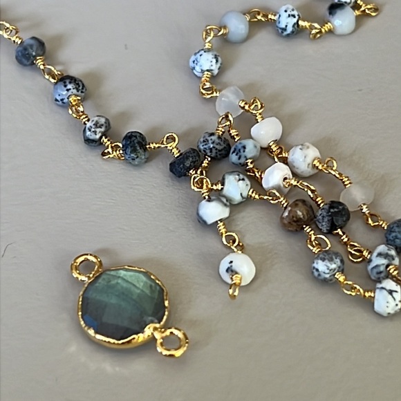 Labradorite round gemstone and Dendrite opal Rosary chain - Picture 6 of 8